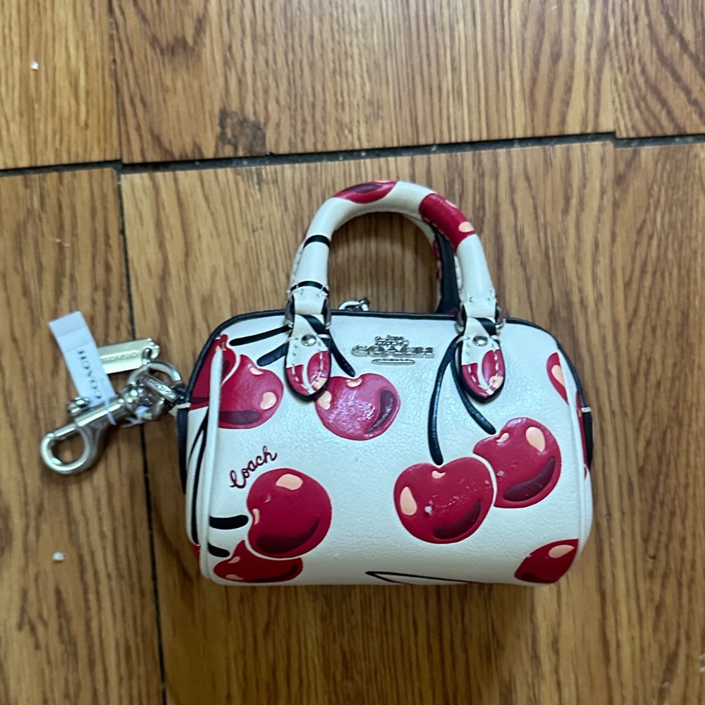 Coach ROANaN Mini Bag with Cherry Print - Cream and Red